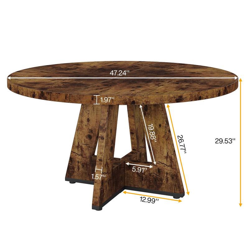 47 Inch Round Dining Table for 4, Wood Farmhouse Dinner Dinning Table for Kitchen Dining Living Room