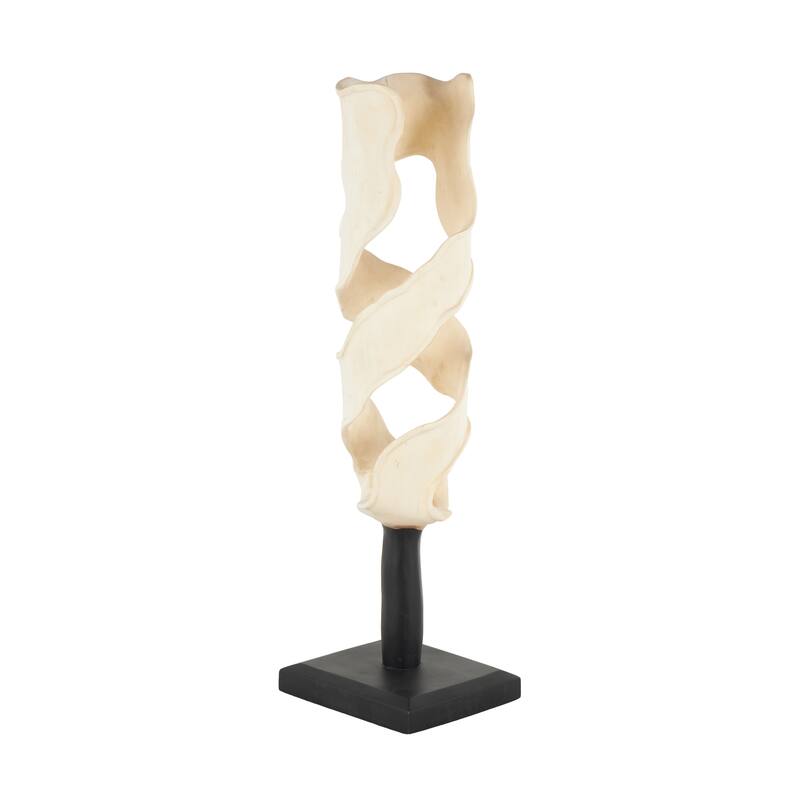 Teak Wood Abstract Handmade Live Edge Intertwined Sculpture with Black Square Base - Cream - Roche River Decor