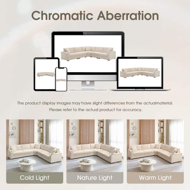 Convertible L Shaped Sectional Sofa, Oversized Corduroy Upholstered Sofa, Modular Corner Sofa with Cup Holders & USB Charger