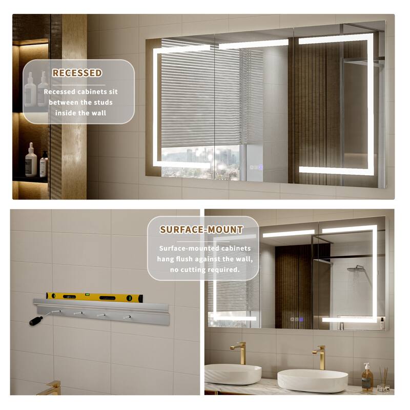 Modland 48-60" Extra Wide LED Medicine Cabinet - Dimmable Tri-Color Lighting,Defogger & GFCI Outlet