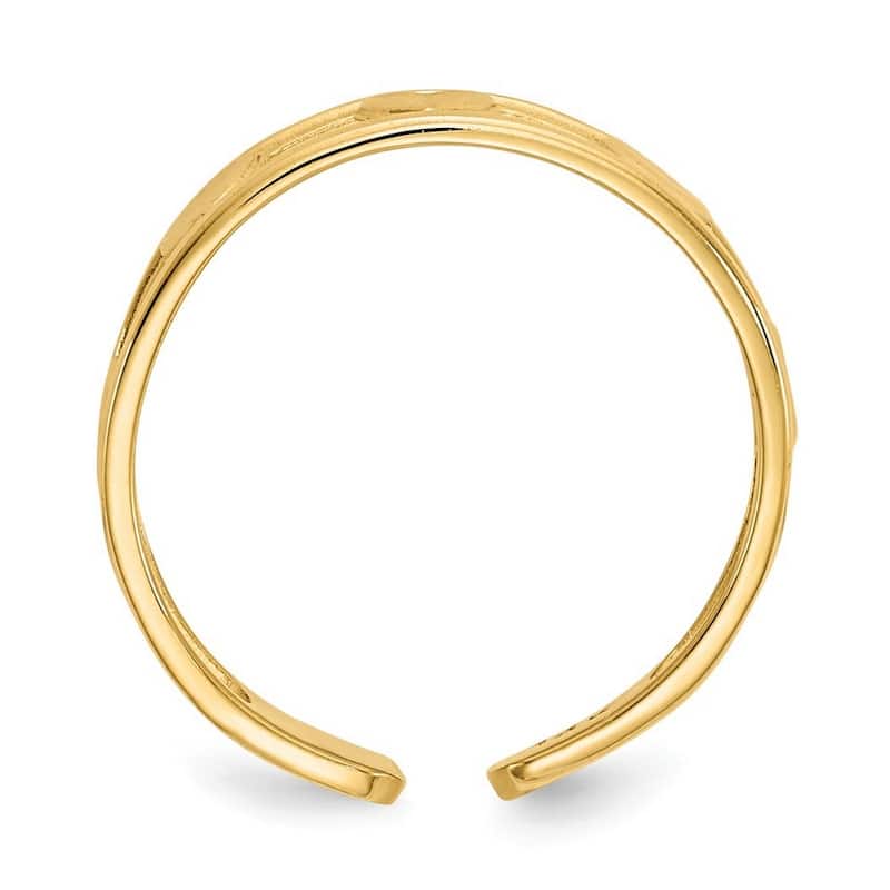 Curata 14 karat Yellow Gold Solid Textured Polished Love Heart Adjustable Toe Ring (5mm)