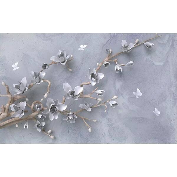3d flower wallpaper grey