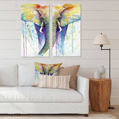 Designart "Elephant Colors" Cottage Canvas Wall Art Print 2 Piece Set