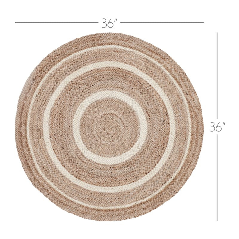 Natural & Creme Jute Rug w/ Pad 3ft Round - 3'6"