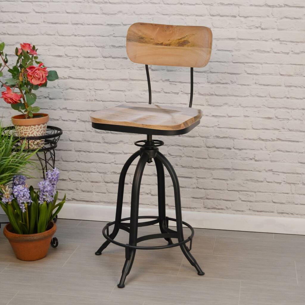 Curved Backrest Adjustable Barstool - 38.25" - Brown and Black