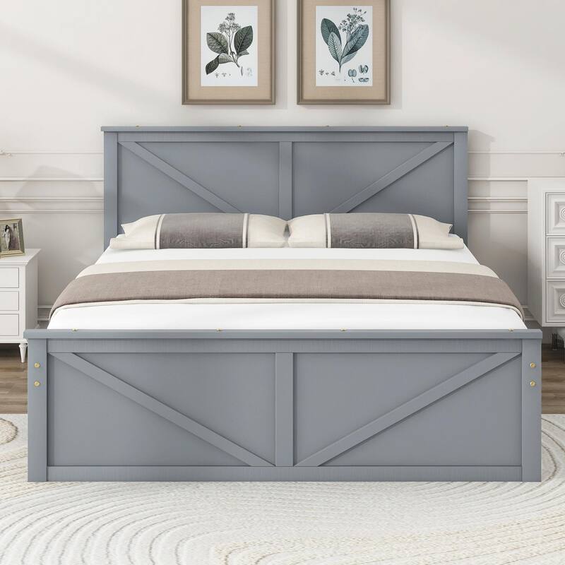 Wooden Platform Bed with Four Storage Drawers and Support Legs