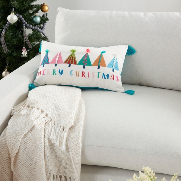 Mina Victory Holiday Colorful Trees Tassel Multicolor Throw Pillow 12"x 20". Opens flyout.
