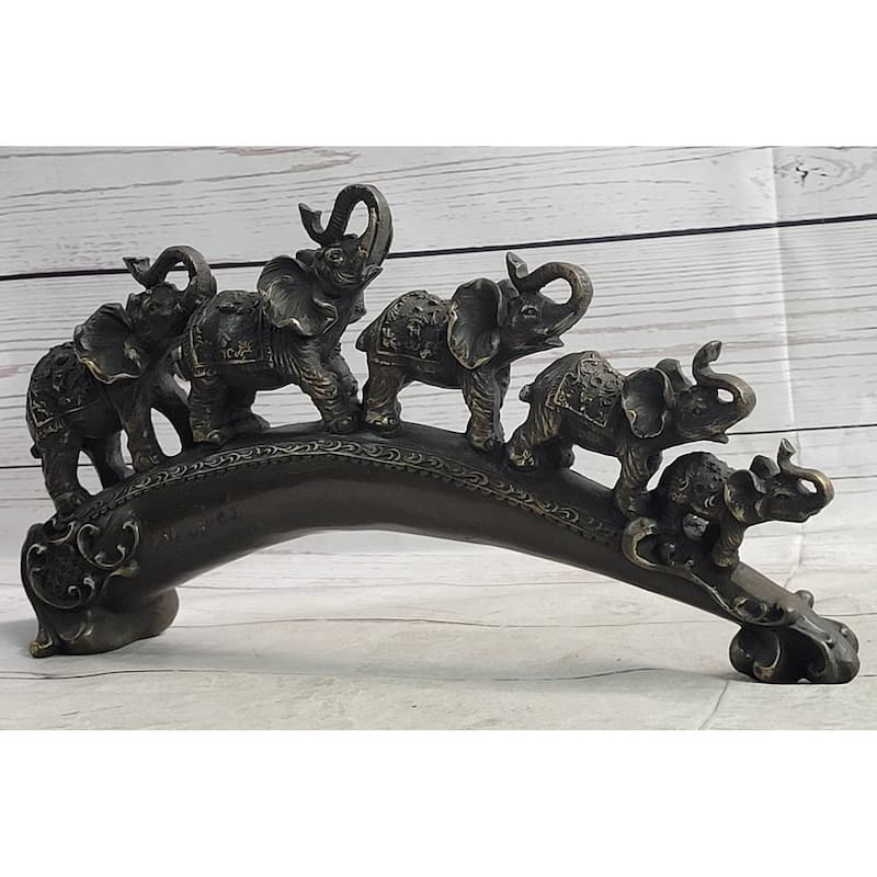 Pride Of Elephants On A Bridge Bronze Metal Statue Sculpture Figures Original Art