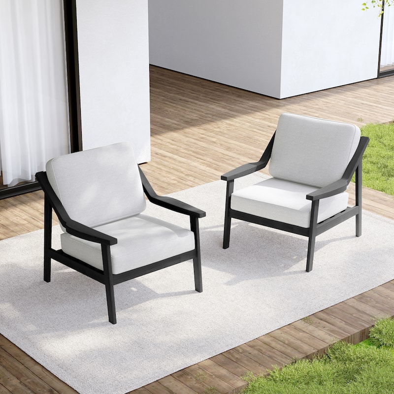 Set of 2 Outdoor Teak Wood Patio Chair with Cushion