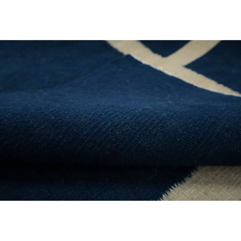 Hand Woven Oriental 100% Wool Carpet Southwestern Modern Navy Blue & Blues Kilim Area Rug - 12' 0'' X 8' 8''