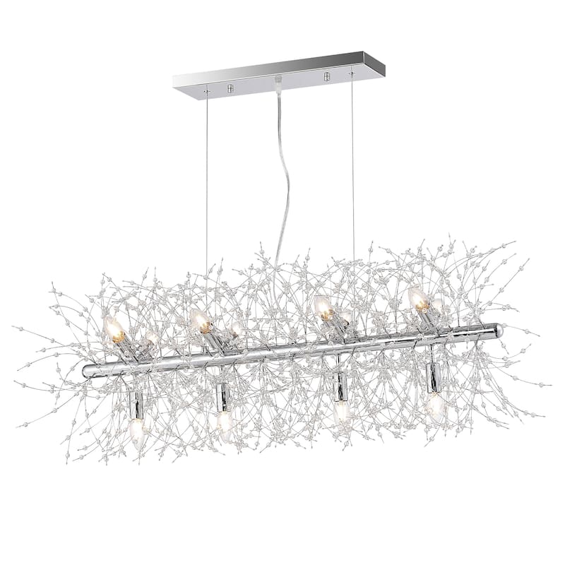 12-Light Kitchen Island Linear Pendant with Crystal Accents, Luxury Chic Style
