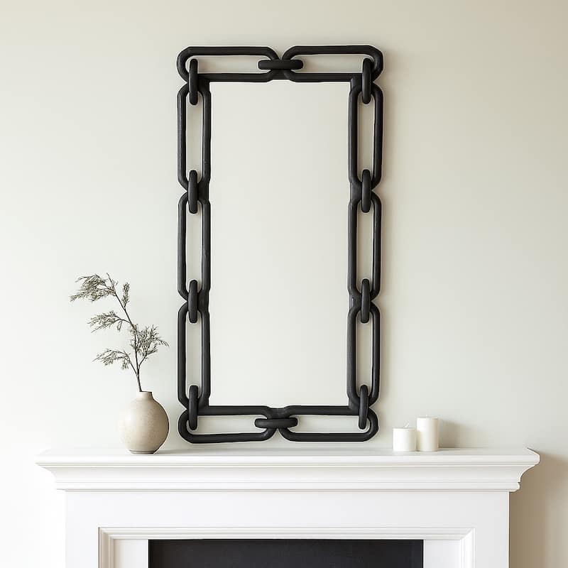 Rectangular Wall Mirror with Chain Link Design Frame - 48", Black - 48.0"
