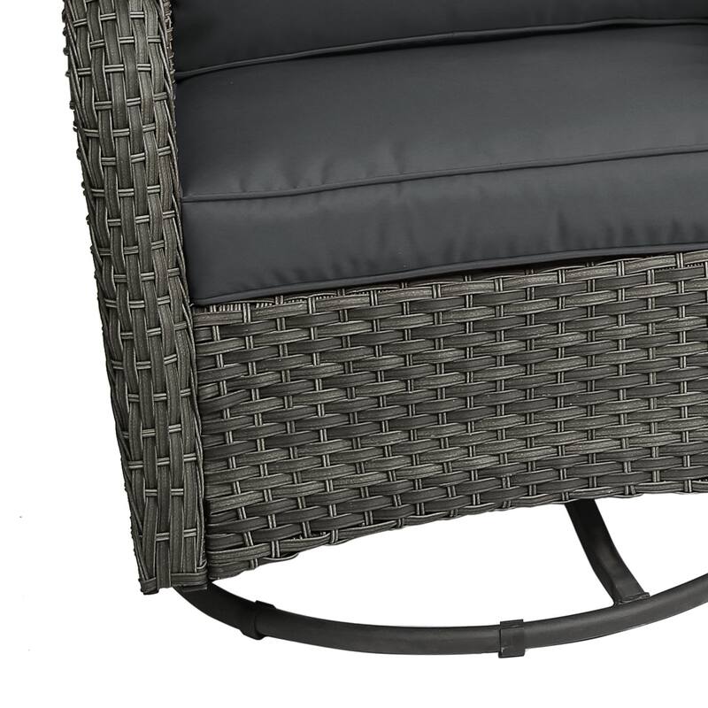 Outdoor 3 Pieces Rattan Wicker Bistro Set Swivel Rocker With Cushion & Table