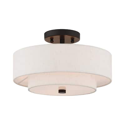 Livex Lighting Claremont 2 Light 13" Wide Semi-Flush Drum Ceiling