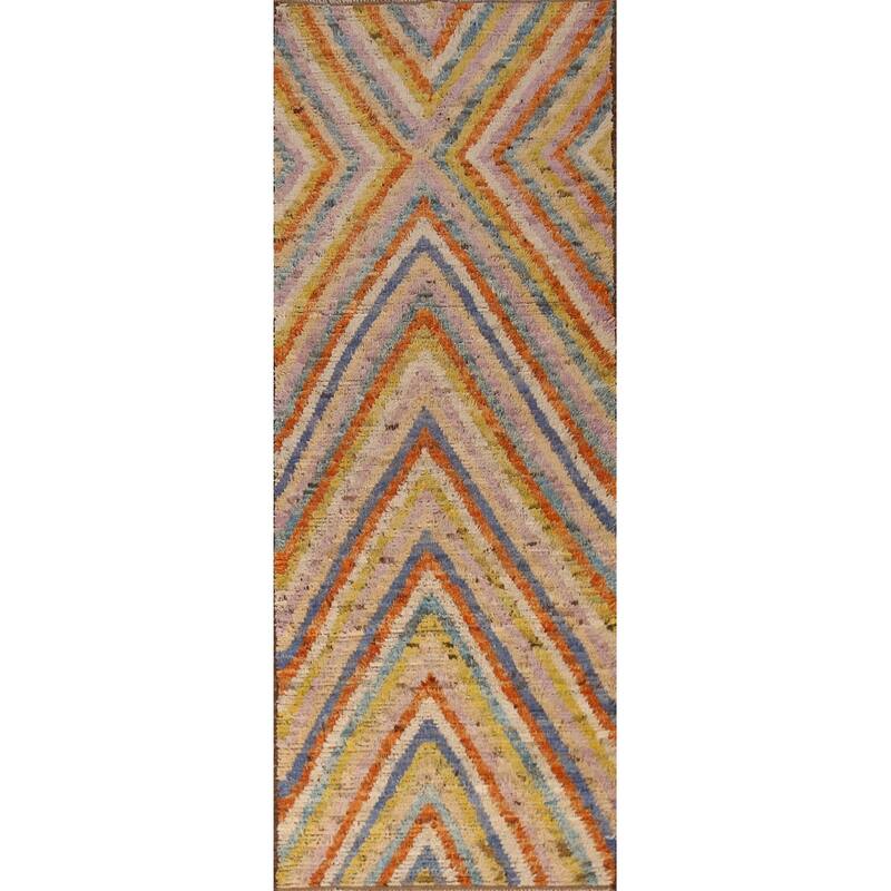 Chevron Style Moroccan Runner Rug Handmade Wool Carpet - 2'10" x 9'7"