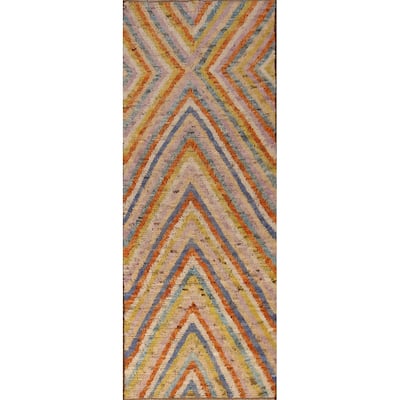 Chevron Style Moroccan Runner Rug Handmade Wool Carpet - 2'10" x 9'7"