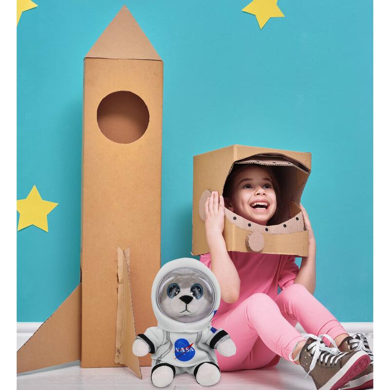 DolliBu Big Eyes Wolf Astronaut Plush with Space Helmet and NASA Suit - 6.5 inches