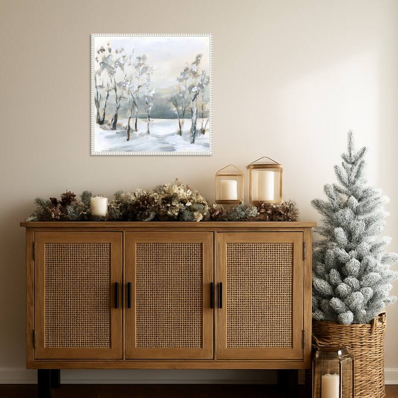 Snowy Winter Trees by Katrina Pete (22 x 22 in.), Framed Canvas Wall Art Print - Sylvie Beaded White