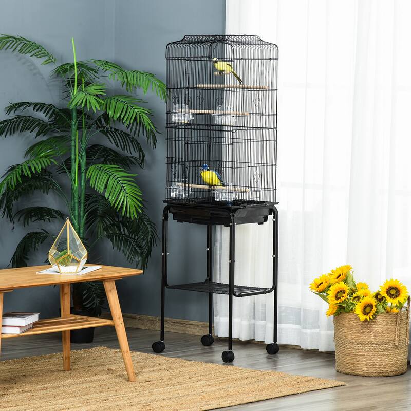 Bird Cage for Small Birds with Wooden Perches and Swing - 18.25" L x 14.25" W x 61.75" H