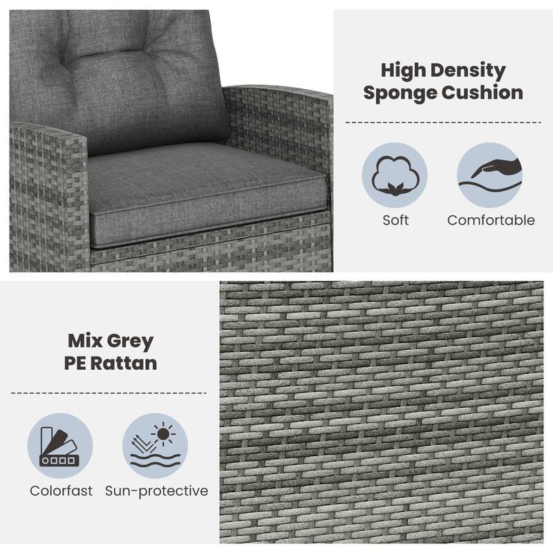 Gymax Set of 3 Wicker Rocking Set Patio w/ Tempered Glass Table & Soft