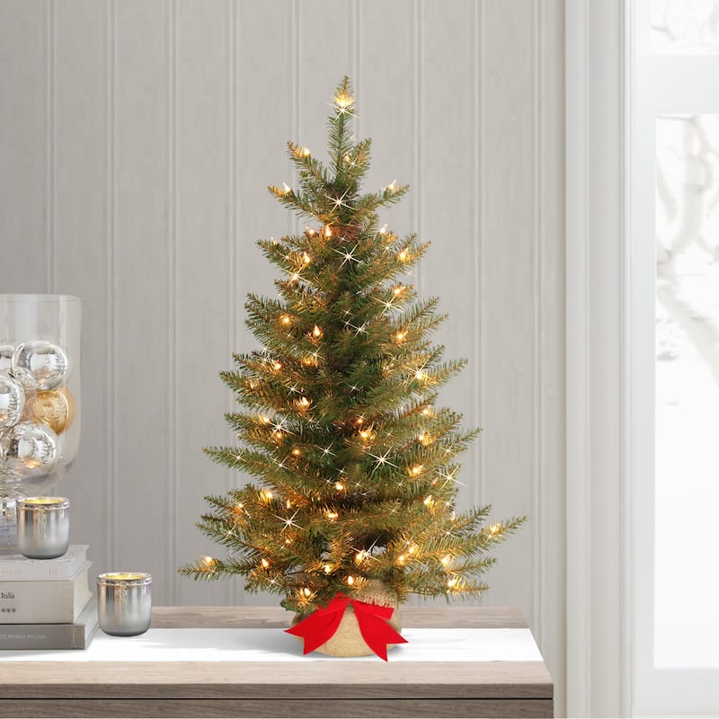 Puleo International 3' Pre-Lit Slim Fraser Fir Artificial Christmas Tree - 3 - Green