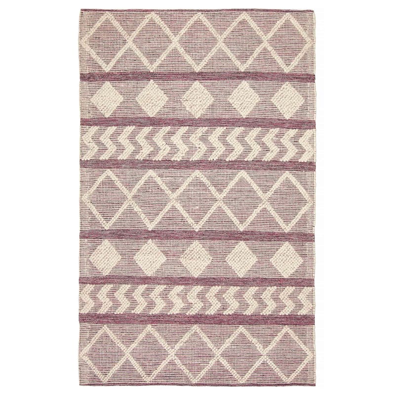 ECARPETGALLERY Braid weave Sienna Cream, Pink Wool Rug - 4'11 x 7'11 - Cream/ Dark Pink - 4'11 x 7'11