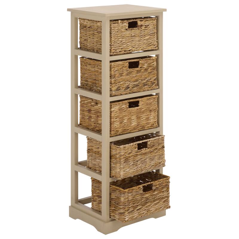 SAFAVIEH Faith Distressed Black 5-Drawer Wicker Basket Storage Tower - 17.3" x 13.4" x 46.1" - 17"W x 13"D x 46"H