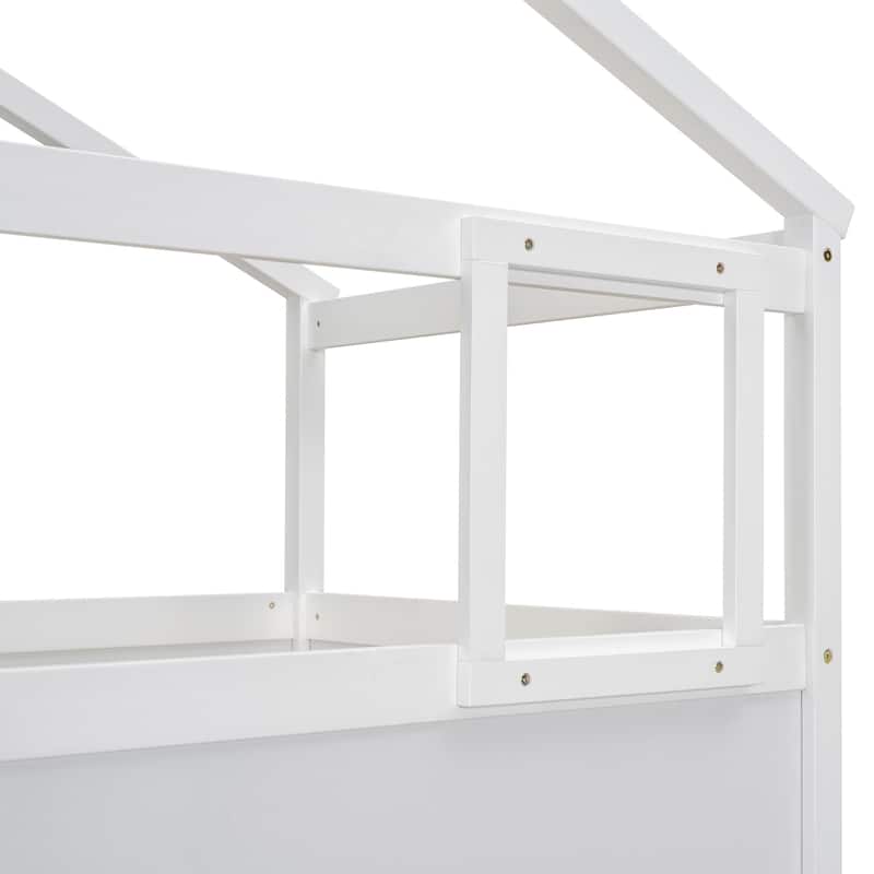House-Shaped Twin over Full Bunk Bed with Blackboard and Storage, Gray