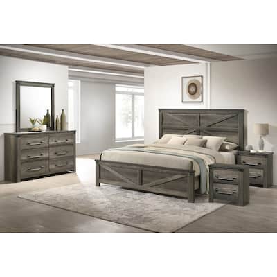 Furniture of America Vraif Farmhouse 5-Piece Rustic Grey Wood Panel Bedroom Set