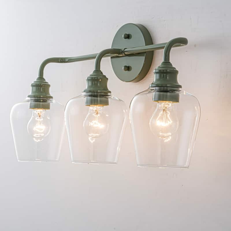 3-Light Farmhouse Green Glass Vanity Light for Bathroom - 3 Light - Green