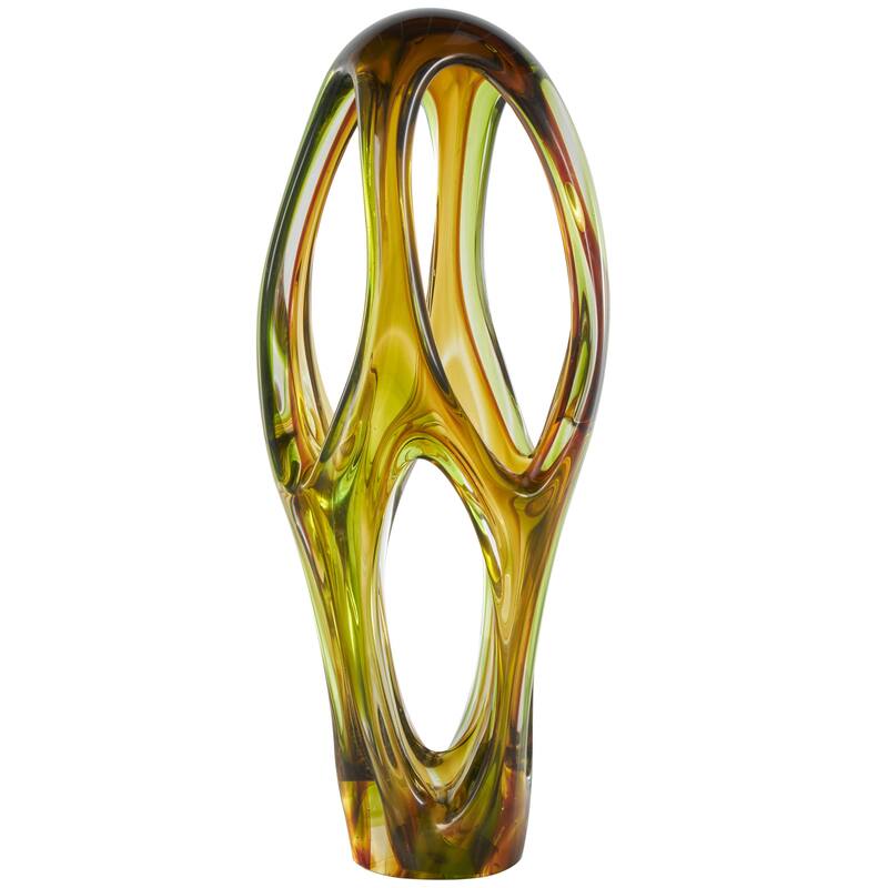 Glass Abstract Ombre Cutout Decorative Sculpture with Green Accents - Orange - Roche River Decor - Orange