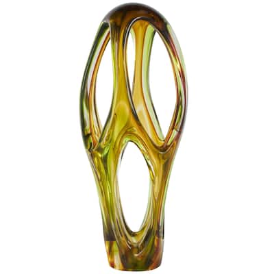 Glass Abstract Ombre Cutout Decorative Sculpture with Green Accents - Orange - Roche River Decor