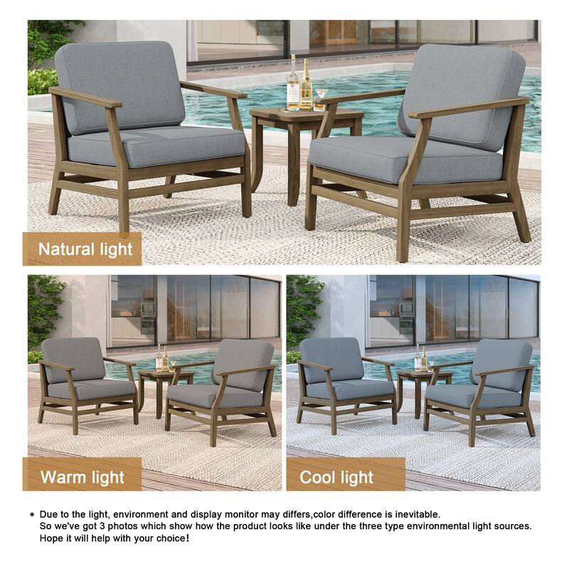 2 Set Patio Teak Wood Outdoor Chair and Side Table Set with Cushions