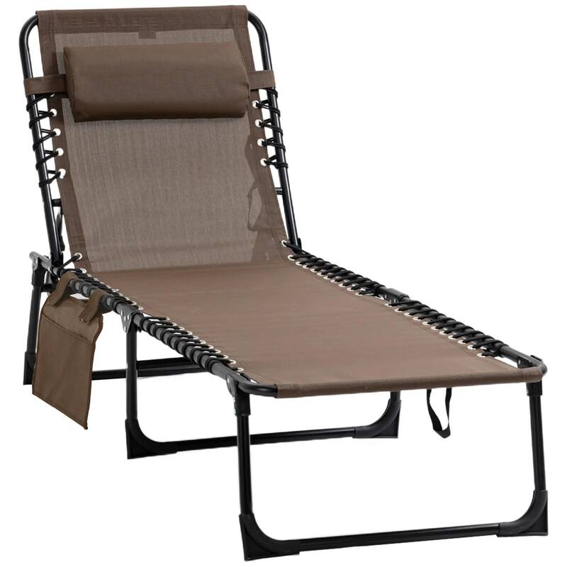 Reclining Chaise Lounge with Adjustable Back, Pillow for Patio Beach