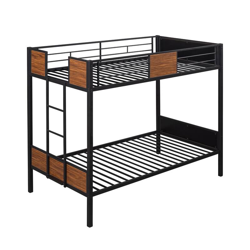 Bunk bed modern style steel frame bunk bed with safety rail, built-in ladder