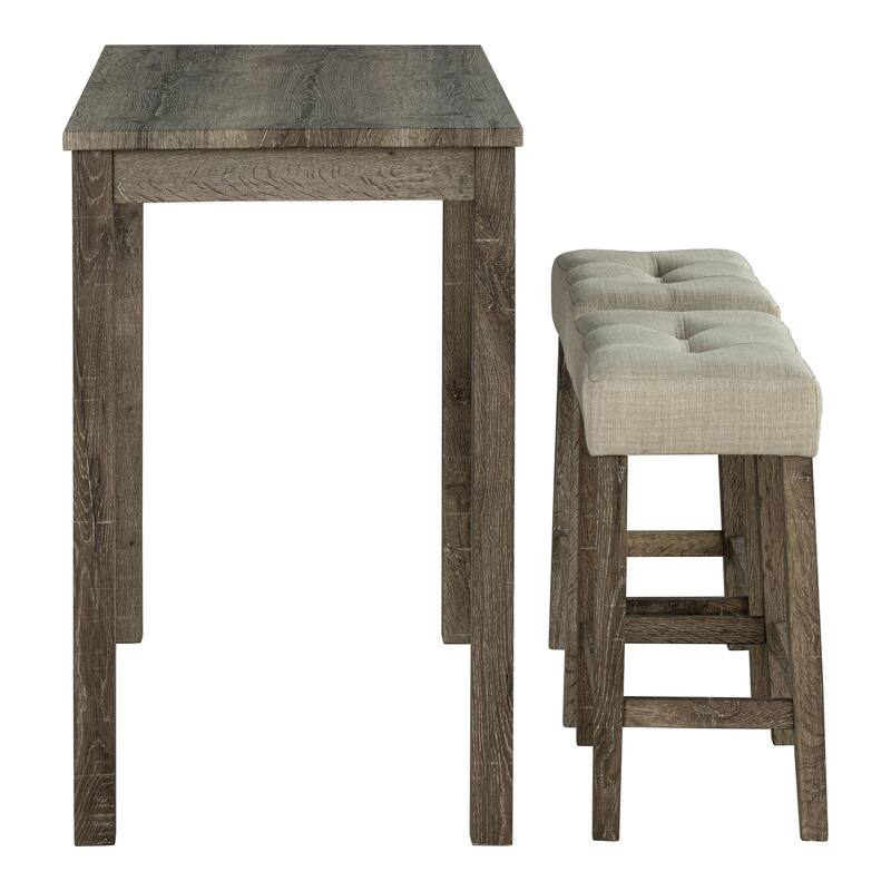 Furniture of America Nassel 3-Piece Brown Wood Counter Height Dining Table Set with Tufted Seat