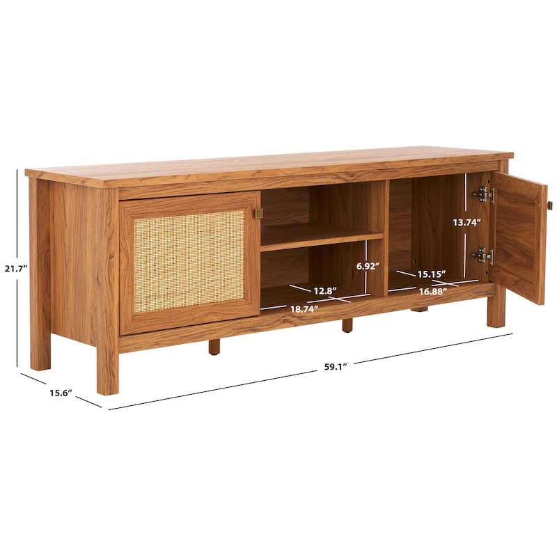 SAFAVIEH Home Evane 2 Door Media Stand - 59Wx16Dx22H - Oak/Natural