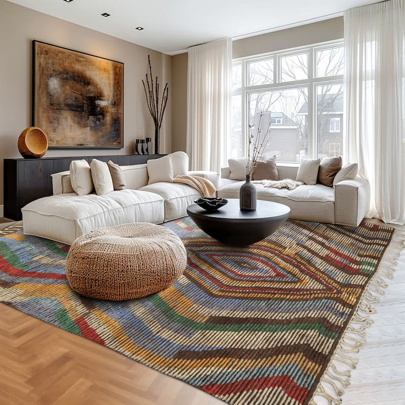 8x10 Tibetano Hand Knotted Wool Ivory Moroccan Modern & Contemporary Boho Rug - 8' x 10' - 8' x 10'