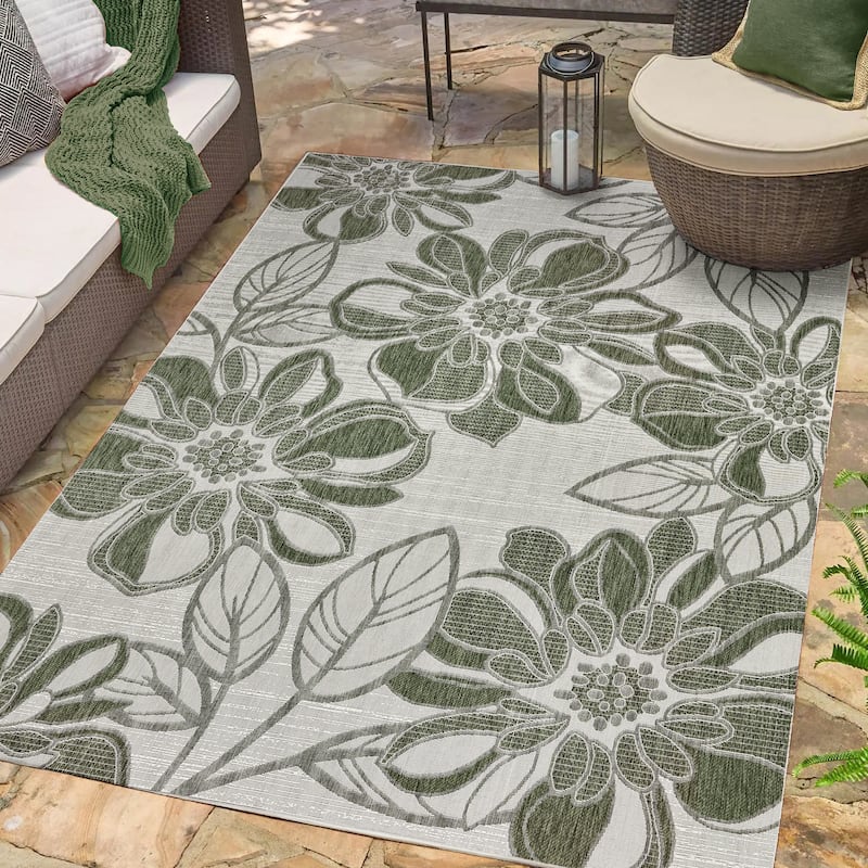 Gertmenian Tropea Woodbury Bold Floral Casual Easy Care Flatweave Indoor/ Outdoor Area Rug - 8' 9" x 13' 1" - Green - Rectangle