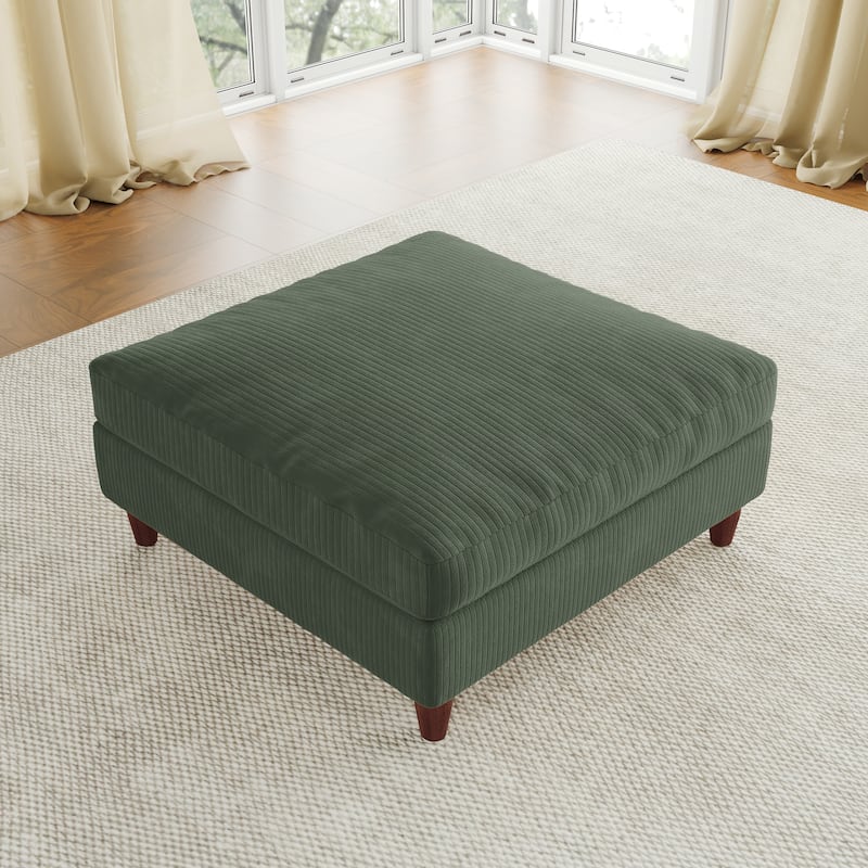38.13" Wide Square Corduroy Ottoman - Green