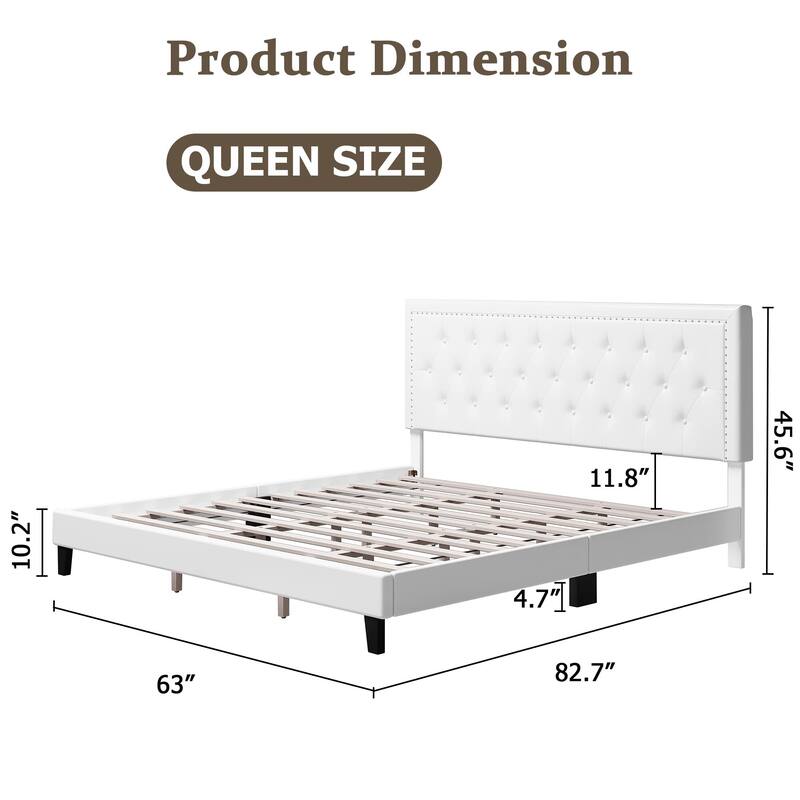 Upholstered Bed Frame with Adjustable Headboard