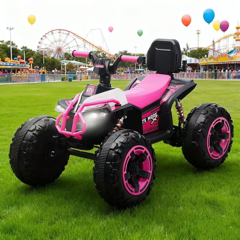 Pink Ride On Toy Car 12V Electric ATV Car, 4 Wheeler Electric Toy Car Off-Road Toy Car with Bluetooth - Pink