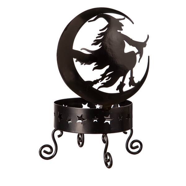 slide 2 of 2, Metal Moon and Witch Pumpkin Holder