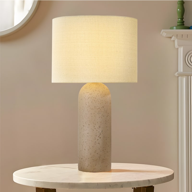 26" Painted Ceramic Accent Table Lamp with Drum Linen Shade