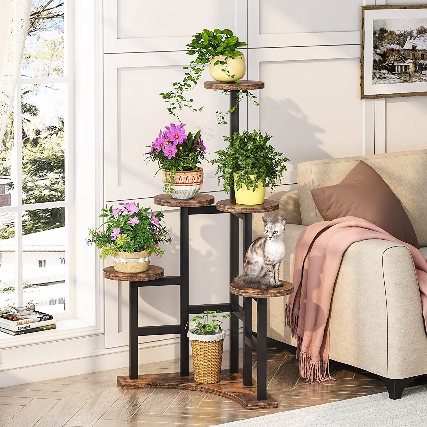 6-Tier Corner Plant Stand, Wood/Steel, Farmhouse - Bed Bath