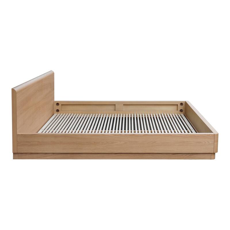 NADAAL STUDIOS Ever Queen Bed Frame, Top-Grain Leather Headboard, Solid Oak Legs, Oak Veneer Frame, Brown