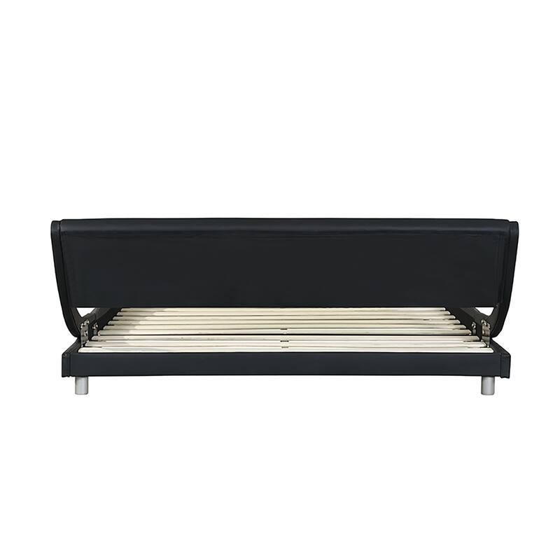 Queen Size Faux Leather Upholstered Platform Bed Frame with LED Lighting, Remote and App Controlled, No Box Spring Needed