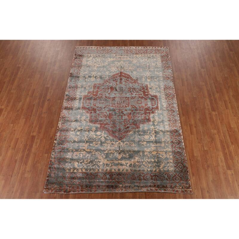 Contemporary / Abstract Area Rug Hand-Knotted Bedroom Wool Carpet - 6'6" X 9'9"