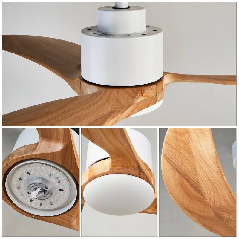 52" Ceiling Fan With Light Kit Dimmable LED,Wood Blades,Remote Control for Patio Living Room, Bedroom, Office,Indoor - 52 Inches