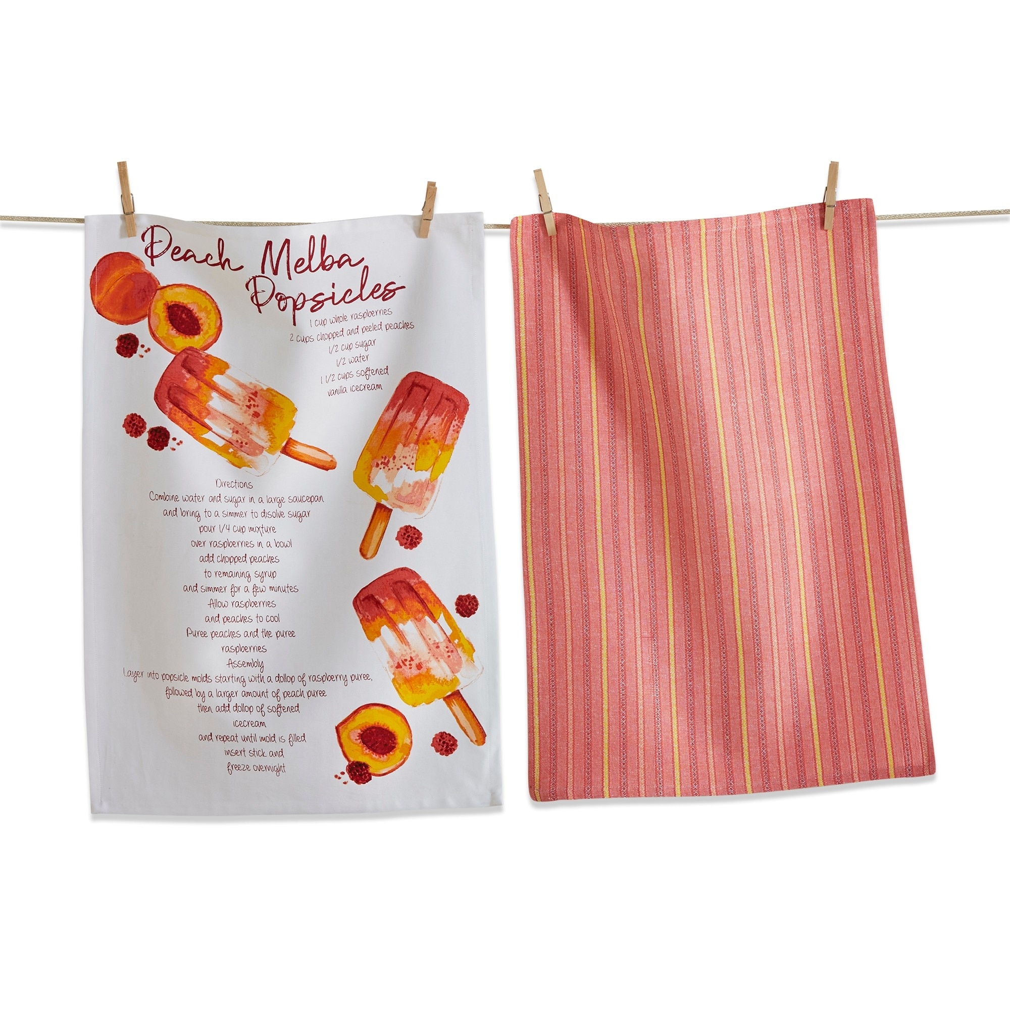 Peach Melba Dishtowel Set of 2 - Summer Multicolor Cotton Kitchen Towels, 26" x 18", Machine Washable